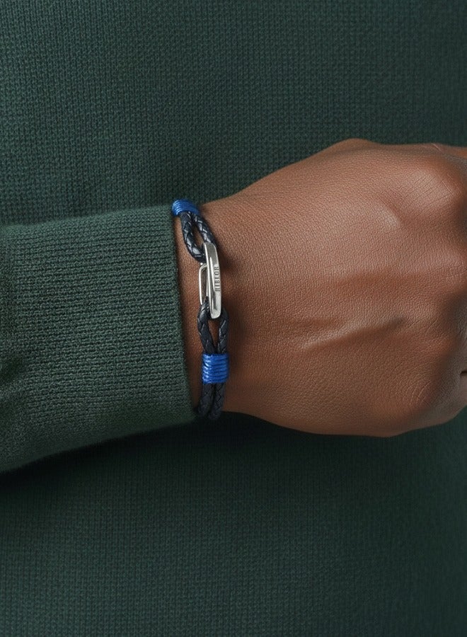 Riblor Margo Leather Bracelet For Men Navy Blue And Silver - Image 2